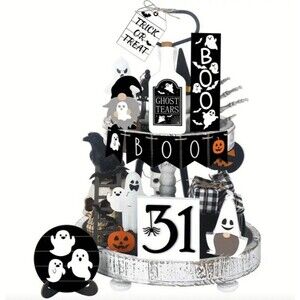 Halloween 13 Piece Rustic Country Wood Halloween Decor Set Farmhouse Tier Tray